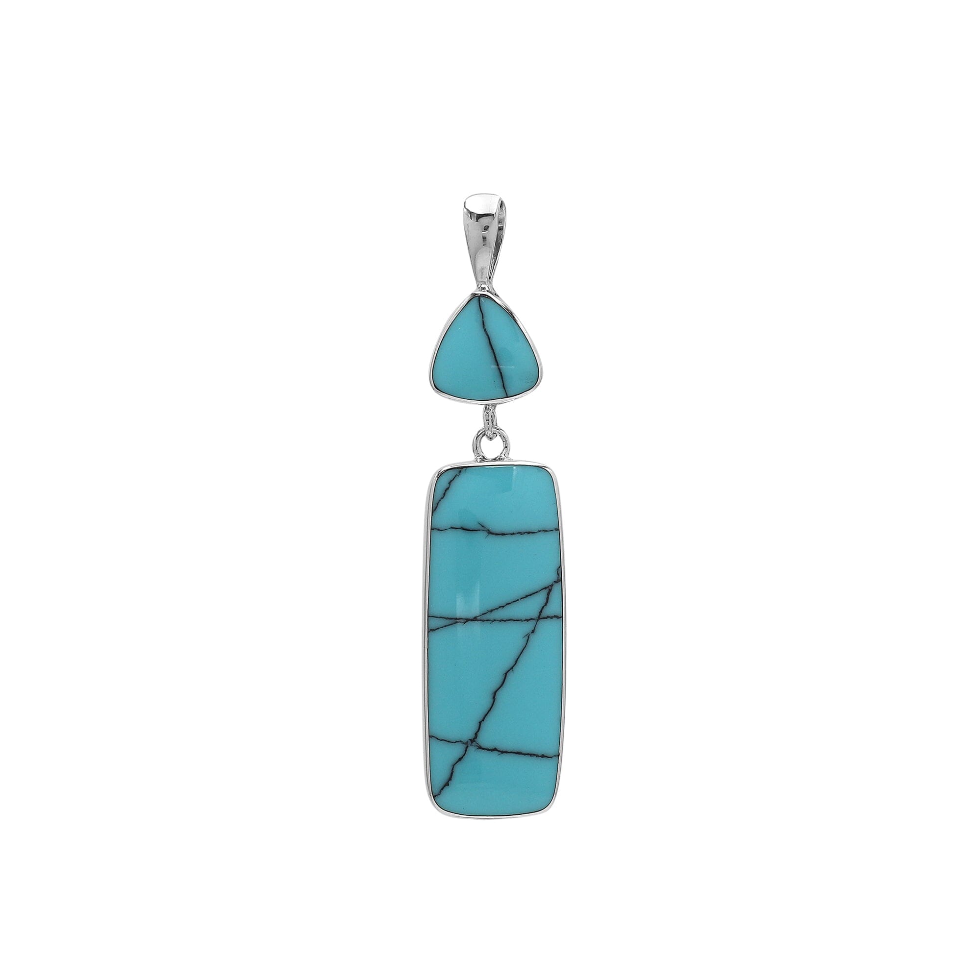 Wholesale Sterling Silver Turquoise Shell Pendant With Trillion & Rectangle Drop Design Handcrafted In Bali