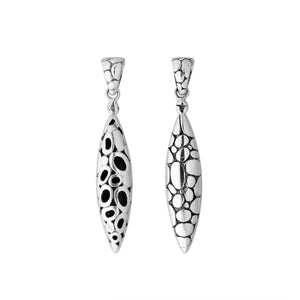 Sterling silver long teardrop pendant with pebble texture handcrafted in Balinese classic design