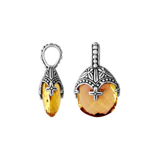 Sterling silver citrine quartz heart pendant with ornate Balinese handcrafted pattern