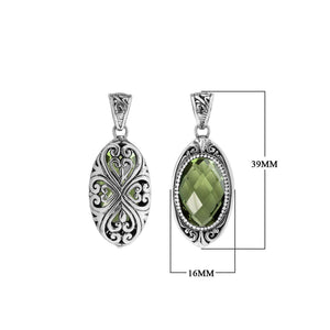 Sterling silver oval pendant with Green Amethyst Quartz and Balinese filigree handcrafted design