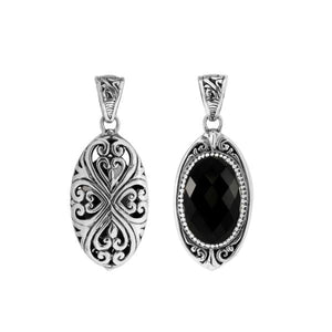 Sterling silver oval pendant with Black Onyx and Balinese filigree handcrafted design