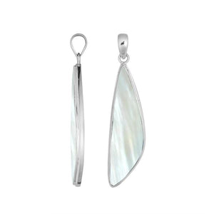Sterling silver long triangular pendant with Mother Of Pearl handcrafted in modern Balinese design