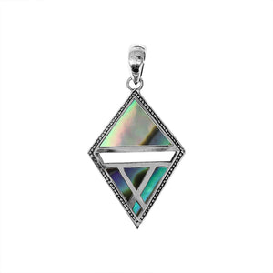 Sterling silver geometric diamond pendant with Abalone Shell handcrafted in modern Balinese design