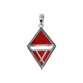 Sterling silver geometric diamond pendant with Red Coral handcrafted in modern Balinese design