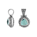 Sterling silver triangular pendant with Blue Topaz Quartz handcrafted in traditional Balinese design
