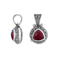 Sterling silver triangular pendant with Ruby Quartz handcrafted in traditional Balinese design