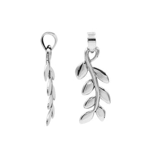 A handcrafted sterling silver leaf vine pendant featuring smooth organic detailing and a mirror-polished Balinese finish.