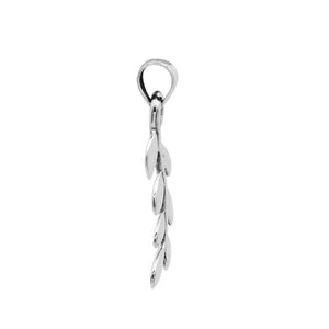 A handcrafted sterling silver leaf vine pendant featuring smooth organic detailing and a mirror-polished Balinese finish.