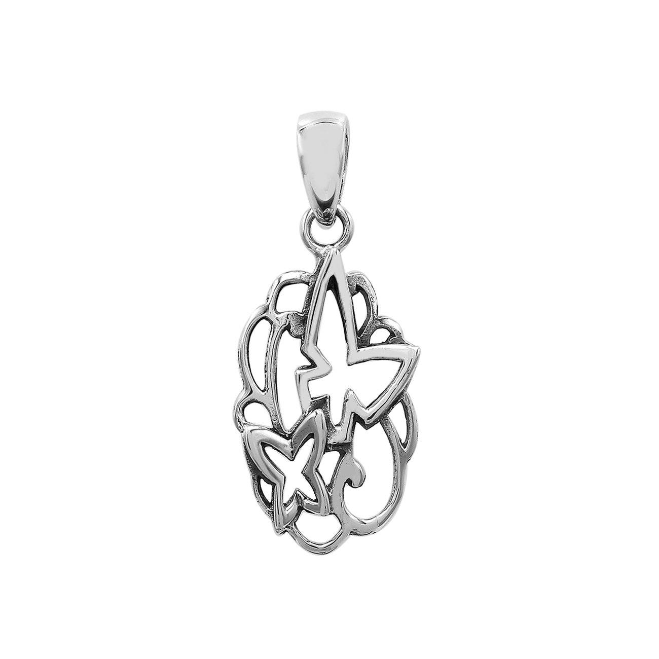 Sterling silver butterfly pendant with polished openwork design and classic craftsmanship.