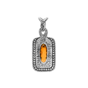 Sterling silver oval pendant featuring Citrine Quartz with traditional beaded frame and oxidized silver detailing.