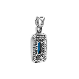 Sterling silver oval pendant featuring London Blue Topaz Quartz with traditional beaded frame and oxidized silver detailing.