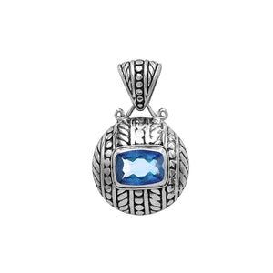 Sterling silver cushion pendant with Blue Topaz Quartz and handcrafted tribal Balinese oxidized detailing.