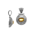 Round sterling silver pendant featuring radiant citrine quartz cushion centerpiece, fine leaf detailing, and smooth high-gloss polish in elegant Balinese craftsmanship.