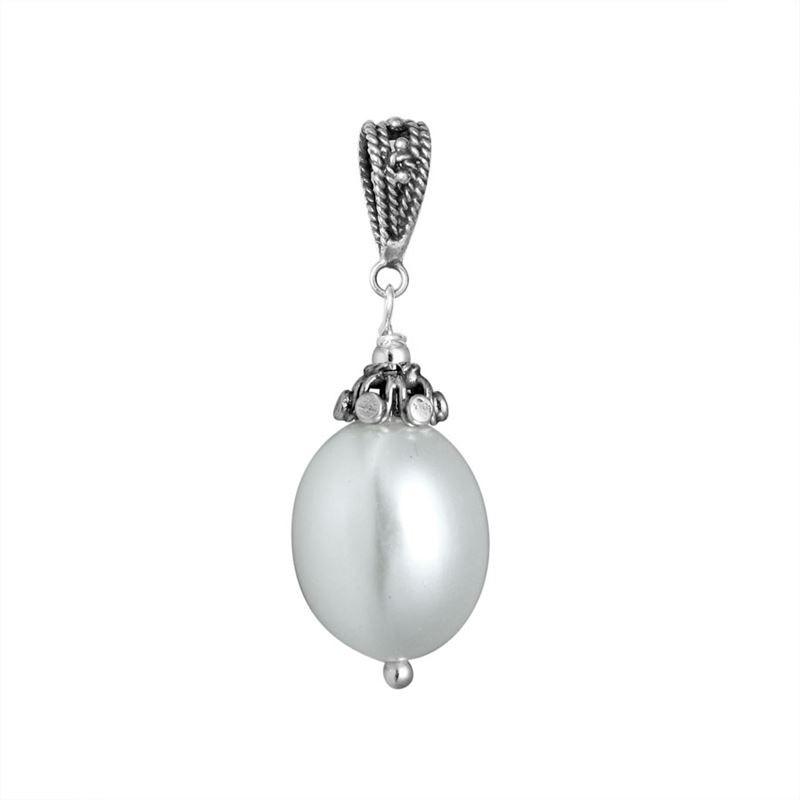 AP-7003-PE Sterling Silver Pendant With Pearl Jewelry Bali Designs Inc 