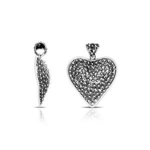Sterling silver heart pendant featuring floral granulation texture and oxidized Balinese handcrafted finish.