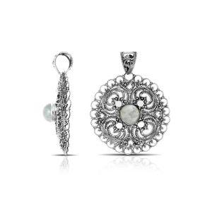 AP-7029-RM Sterling Silver Beautiful Flower design Round Pendant With Rainbow Moonstone Jewelry Bali Designs Inc 