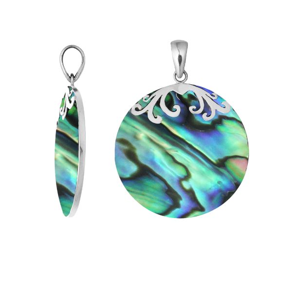 AP-7033-AB Sterling Silver Designer Pendant With Round Abalone Shell Jewelry Bali Designs Inc 