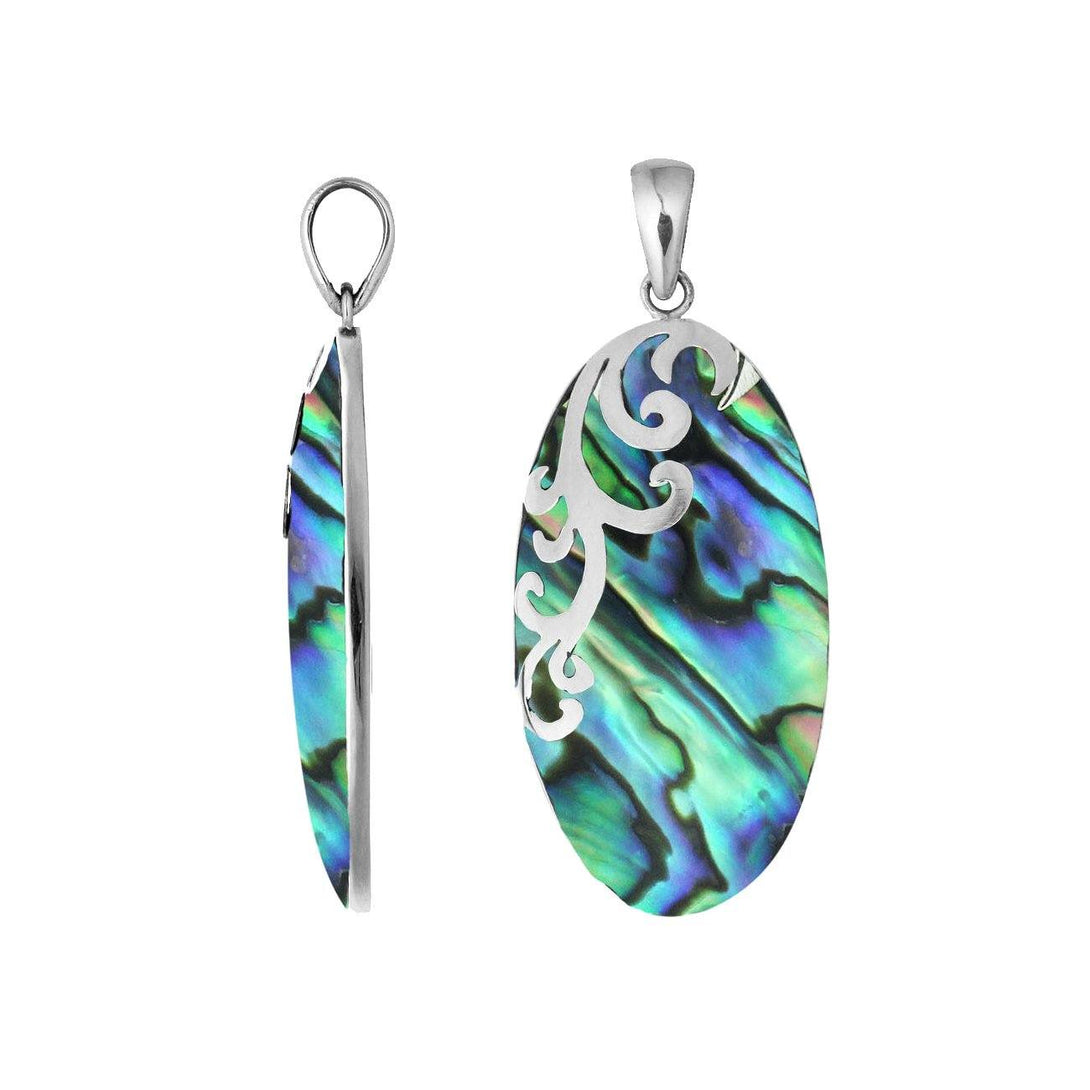 AP-7034-AB Sterling Silver Designer Pendant With Oval Abalone Shell Jewelry Bali Designs Inc 