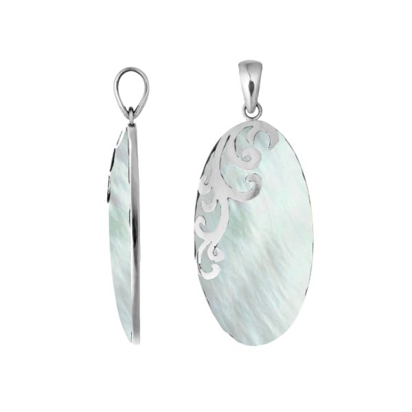 AP-7034-MOP Sterling Silver Designer Pendant With Oval Mother Of Pearl Jewelry Bali Designs Inc 