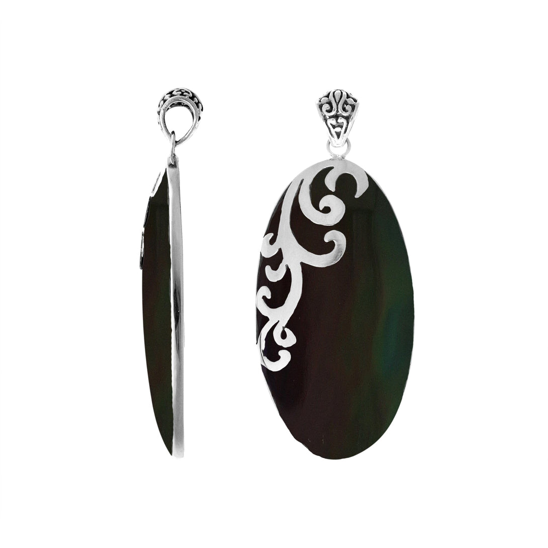AP-7034-SHB Sterling Silver Designer Pendant With Oval Black Shell Jewelry Bali Designs Inc 