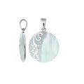 Artisan sterling silver pendant with luminous Mother of Pearl and flowing swirl accents.