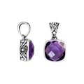 Sterling silver faceted Amethyst Quartz cushion pendant with Balinese enhancer bail.