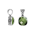Sterling silver Green Amethyst Quartz cushion pendant with Balinese enhancer bail.