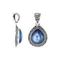 Sterling silver Kyanite teardrop pendant with ornate Balinese frame.