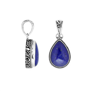 Sterling silver Lapis teardrop pendant with ornate Balinese frame.