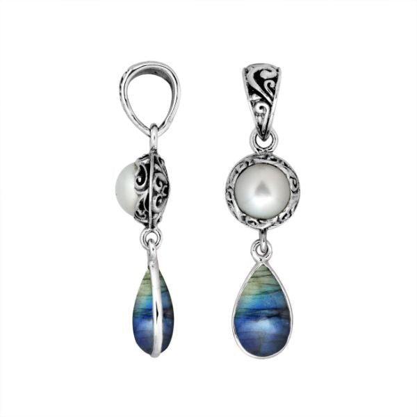 AP-8009-CO2 Sterling Silver Pendant With Pearl & Labradorite Jewelry Bali Designs Inc 