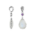 Sterling silver Rainbow Moonstone and Amethyst Quartz teardrop pendant.