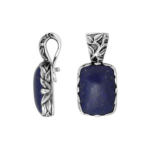 Sterling silver Lapis rectangular pendant with leaf-pattern bail.