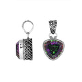 Sterling silver Mystic Quartz trillion pendant with detailed Balinese frame.