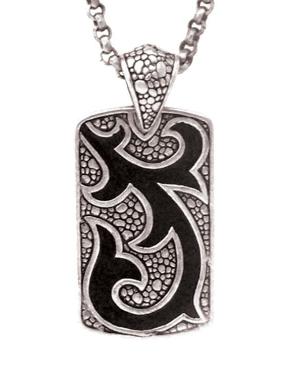 Sterling silver rectangle tribal carved pendant for wholesale buyers.