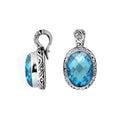 Sterling silver oval pendant with faceted Blue Topaz Quartz and Balinese detailing.