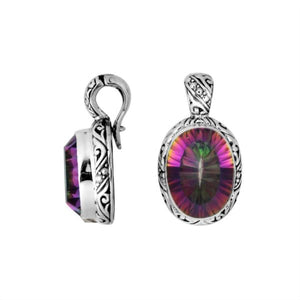 Wholesale sterling silver Mystic Topaz Quartz pendant with Balinese handicraft design and antique finish handcrafted in Bali