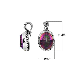 Wholesale sterling silver Mystic Topaz Quartz pendant with Balinese handicraft design and antique finish handcrafted in Bali