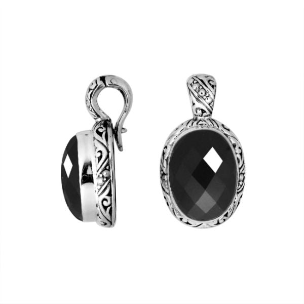 AP-8025-OX Sterling Silver Oval Shape Pendant With Black Onyx & Enhancer Pendant Bail Jewelry Bali Designs Inc 