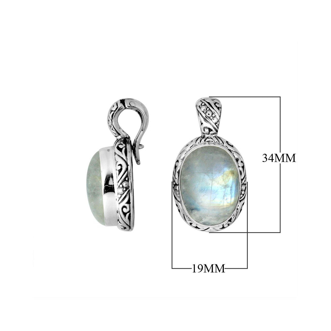 AP-8025-RM Sterling Silver Oval Shape Pendant With Rainbow Moonstone & Enhancer Pendant Bail Jewelry Bali Designs Inc 