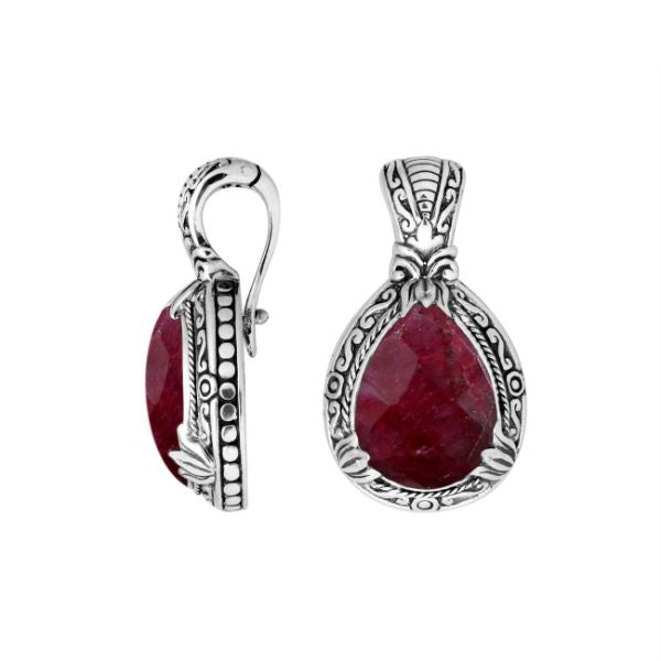 AP-8026-RB Sterling Silver Pears Shape Pendant With Ruby & Enhancer Pendant Bail Jewelry Bali Designs Inc 