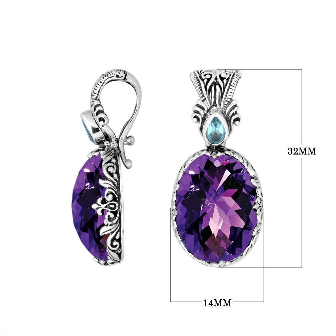 AP-8027-AM Sterling Silver Pendant With Amethyst Q.,Blue Topaz Q. & Enhancer Pendant Bail Jewelry Bali Designs Inc 