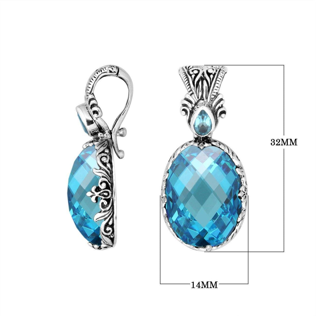 AP-8027-BT Sterling Silver Pendant With Blue Topaz Q. & Enhancer Pendant Bail Jewelry Bali Designs Inc 