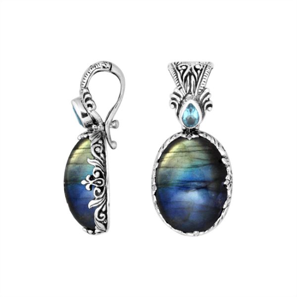 AP-8027-LB Sterling Silver Pendant With Labradorite, Blue Topaz Q. & Enhancer Pendant Bail Jewelry Bali Designs Inc 