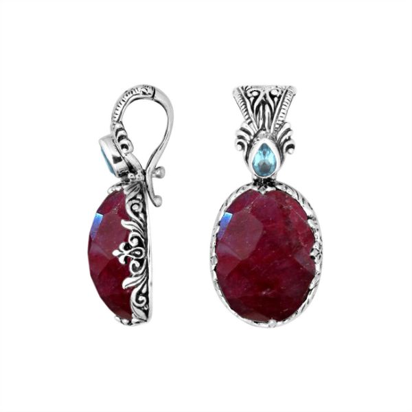 AP-8027-RB Sterling Silver Pendant With Ruby,Blue Topaz Q. & Enhancer Pendant Bail Jewelry Bali Designs Inc 