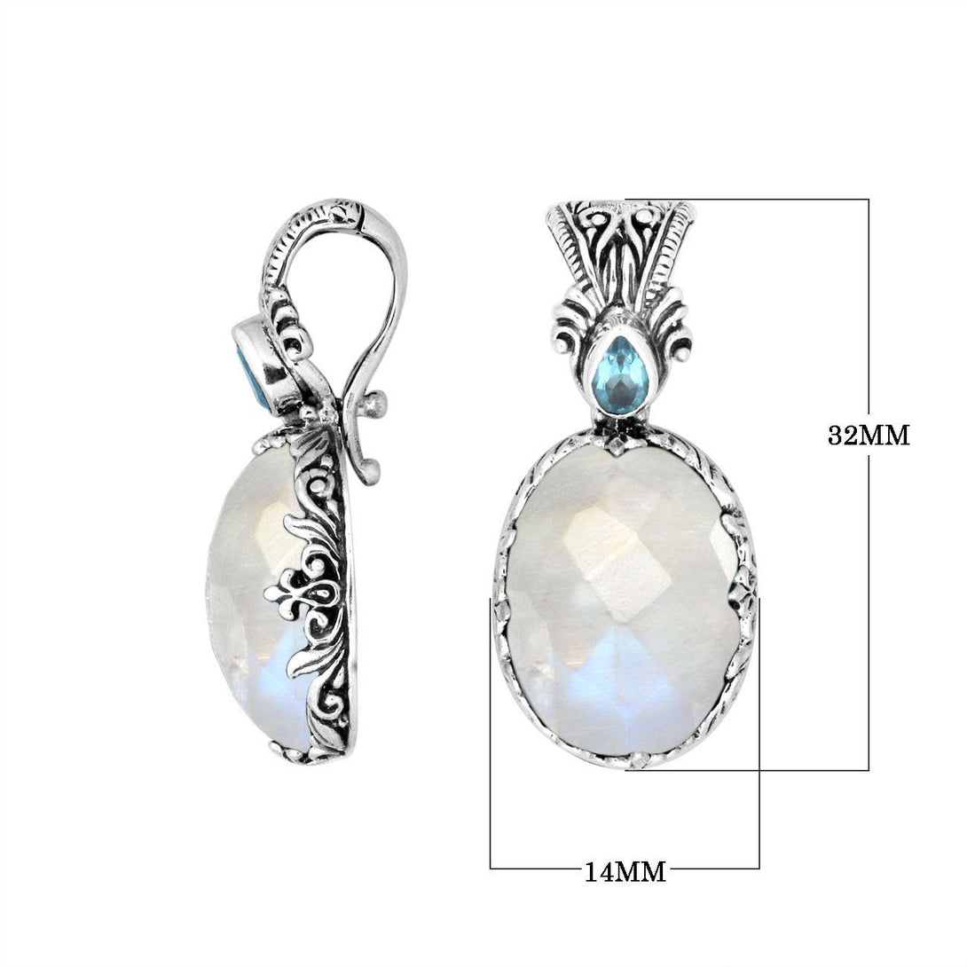 AP-8027-RM Sterling Silver Pendant With Rainbow Moonstone,Blue Topaz Q. & Enhancer Pendant Bail Jewelry Bali Designs Inc 