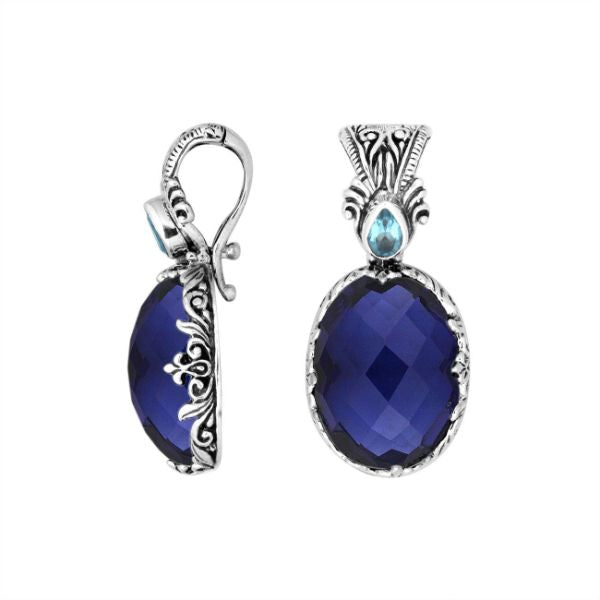 AP-8027-SP Sterling Silver Pendant With Sapphire,Blue Topaz Q. & Enhancer Pendant Bail Jewelry Bali Designs Inc 