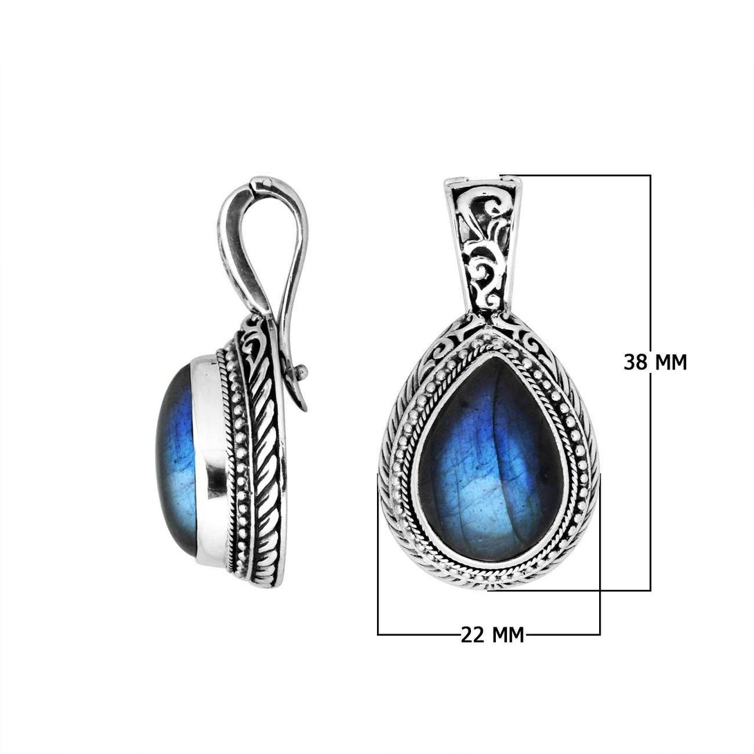 AP-8028-LB Sterling Silver Pear Shape Pendant With Labradorite & Enhancer Pendant Bail Jewelry Bali Designs Inc 