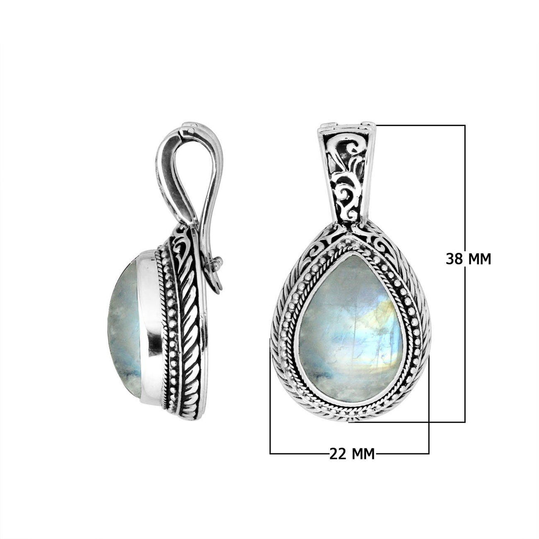 AP-8028-RM Sterling Silver Pear Shape Pendant With Rainbow Moonstone & Enhancer Pendant Bail Jewelry Bali Designs Inc 