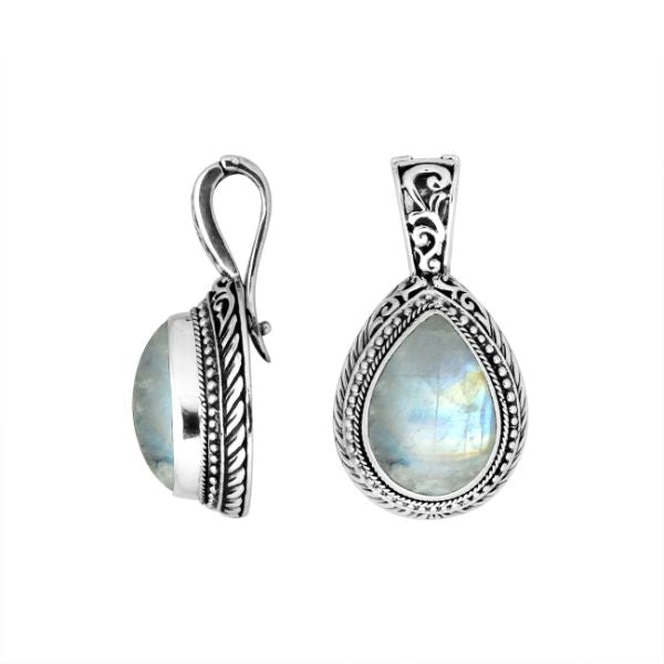 AP-8028-RM Sterling Silver Pear Shape Pendant With Rainbow Moonstone & Enhancer Pendant Bail Jewelry Bali Designs Inc 