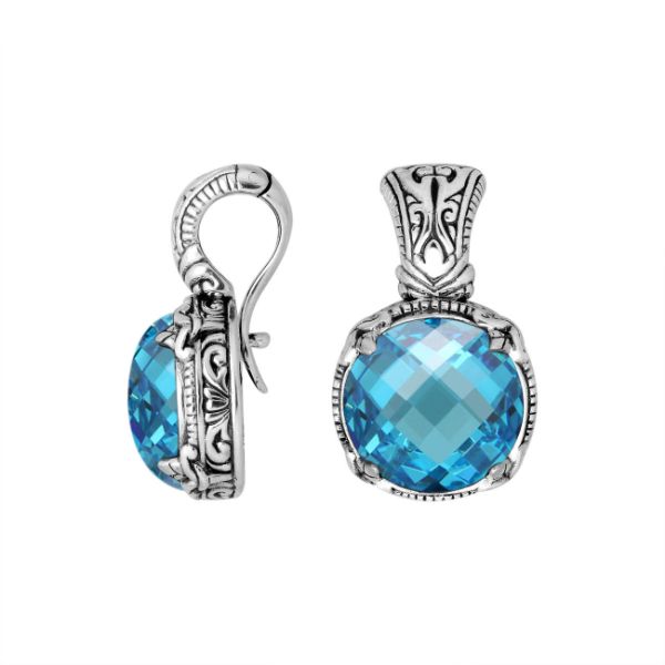 AP-8029-BT Sterling Silver Round Shape Pendant With Blue Topaz Q. & Enhancer Pendant Bail Jewelry Bali Designs Inc 